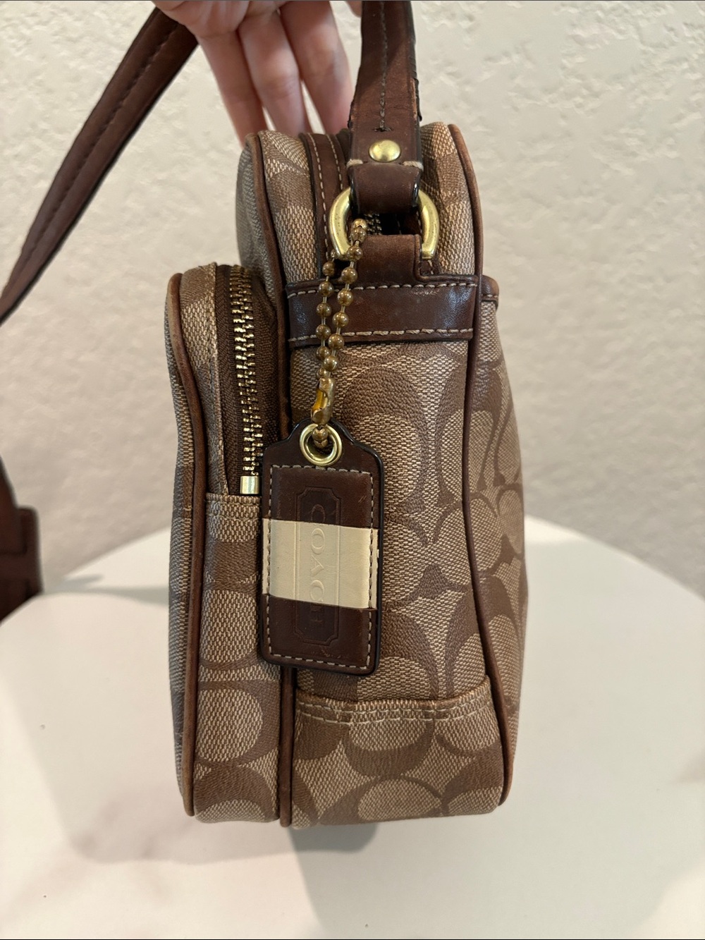 Coach Brown Signature Leather Messenger Crossbody with Stripes - Picture 3 of 14